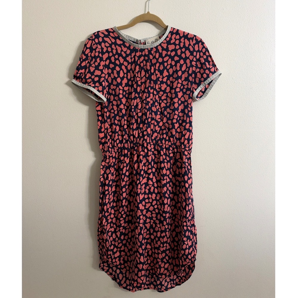 Sea New York Silk Blend Pink Navy Leopard Print Elastic Waist Dress Size 6